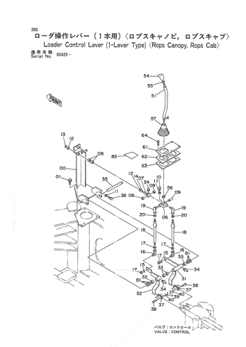 LOADER CONTROL LEVER (1-LEVER TYPE) -ROPS CANOPY, ROPS CAB-