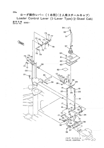 LOADER CONTROL LEVER (1-LEVER TYPE) -2-STEEL CAB-