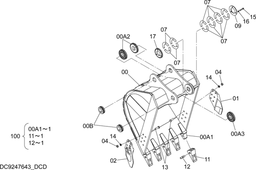 H BUCKET 0.8m3 (JIS 94)(SIDE-PIN TOOTH)